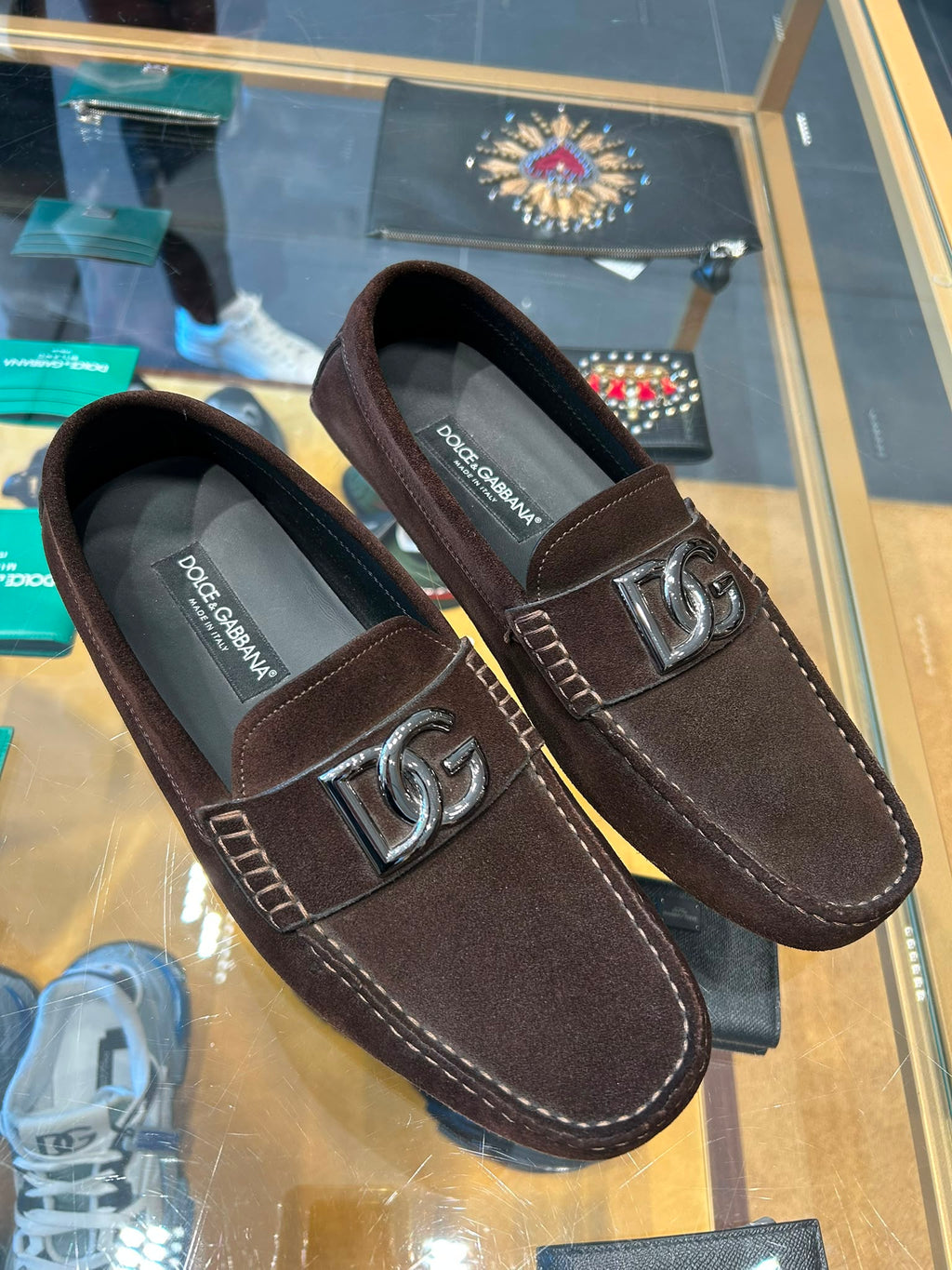 Suede loafers with DG logo