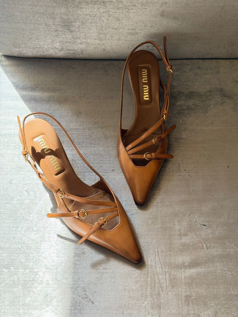 Leather Slingback Pumps with Buckles
