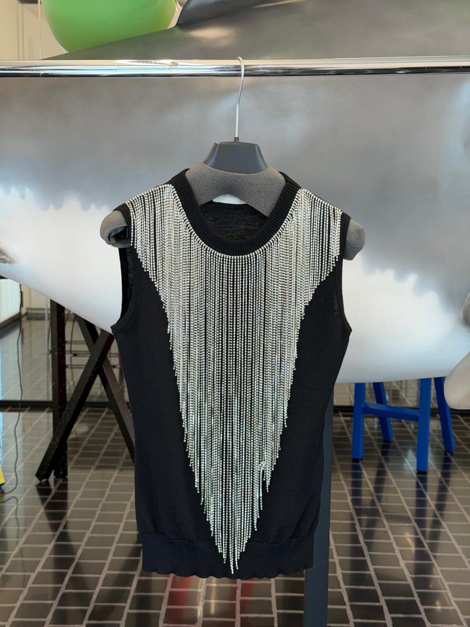 Rhinestone-embellished knit tank top