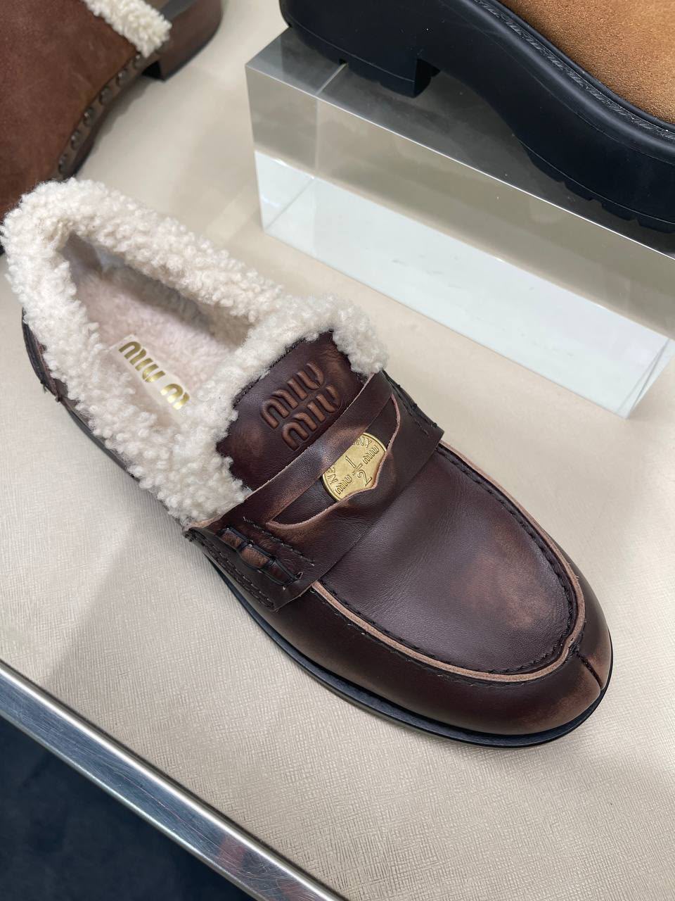 Shearling-lined leather loafers