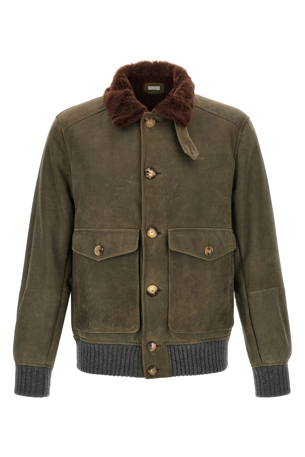 Waxed shearling bomber jacket