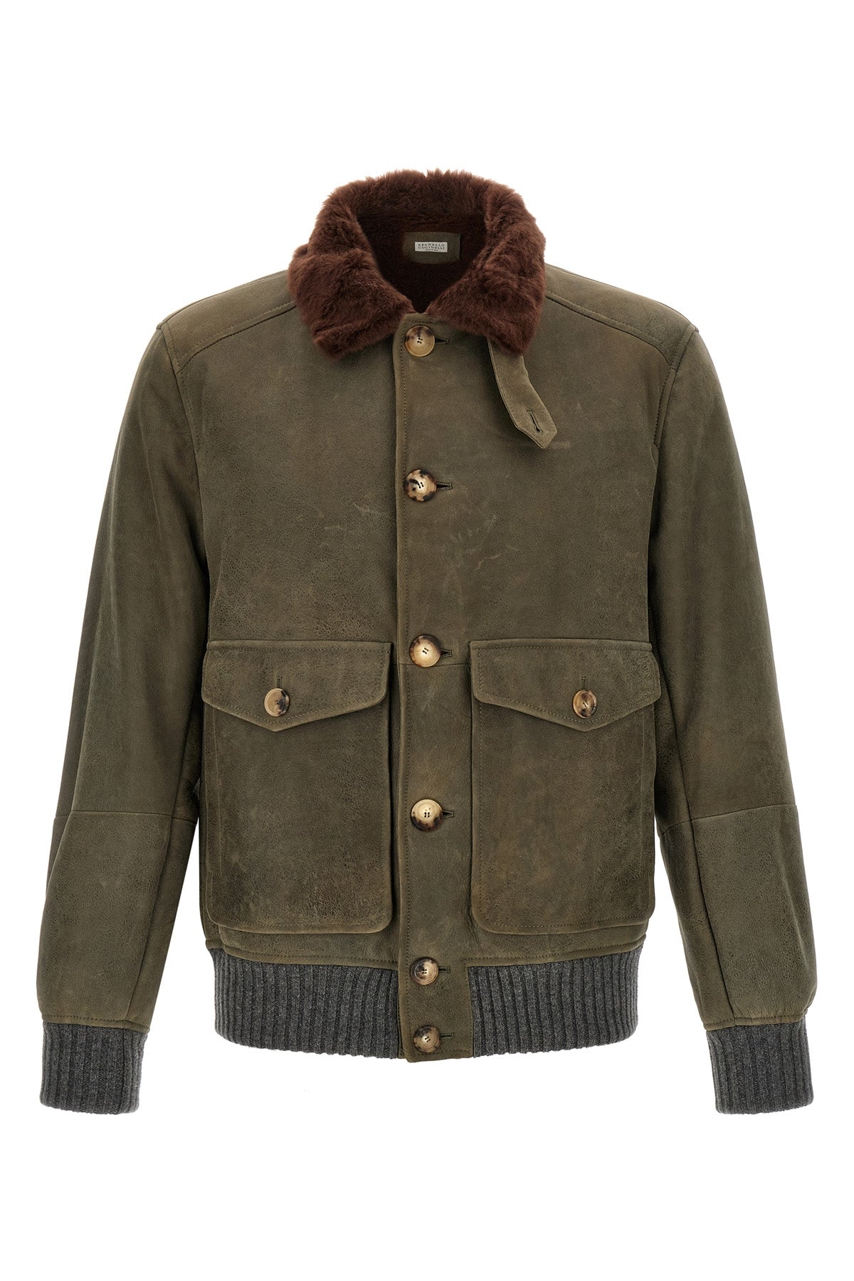 Waxed shearling bomber jacket