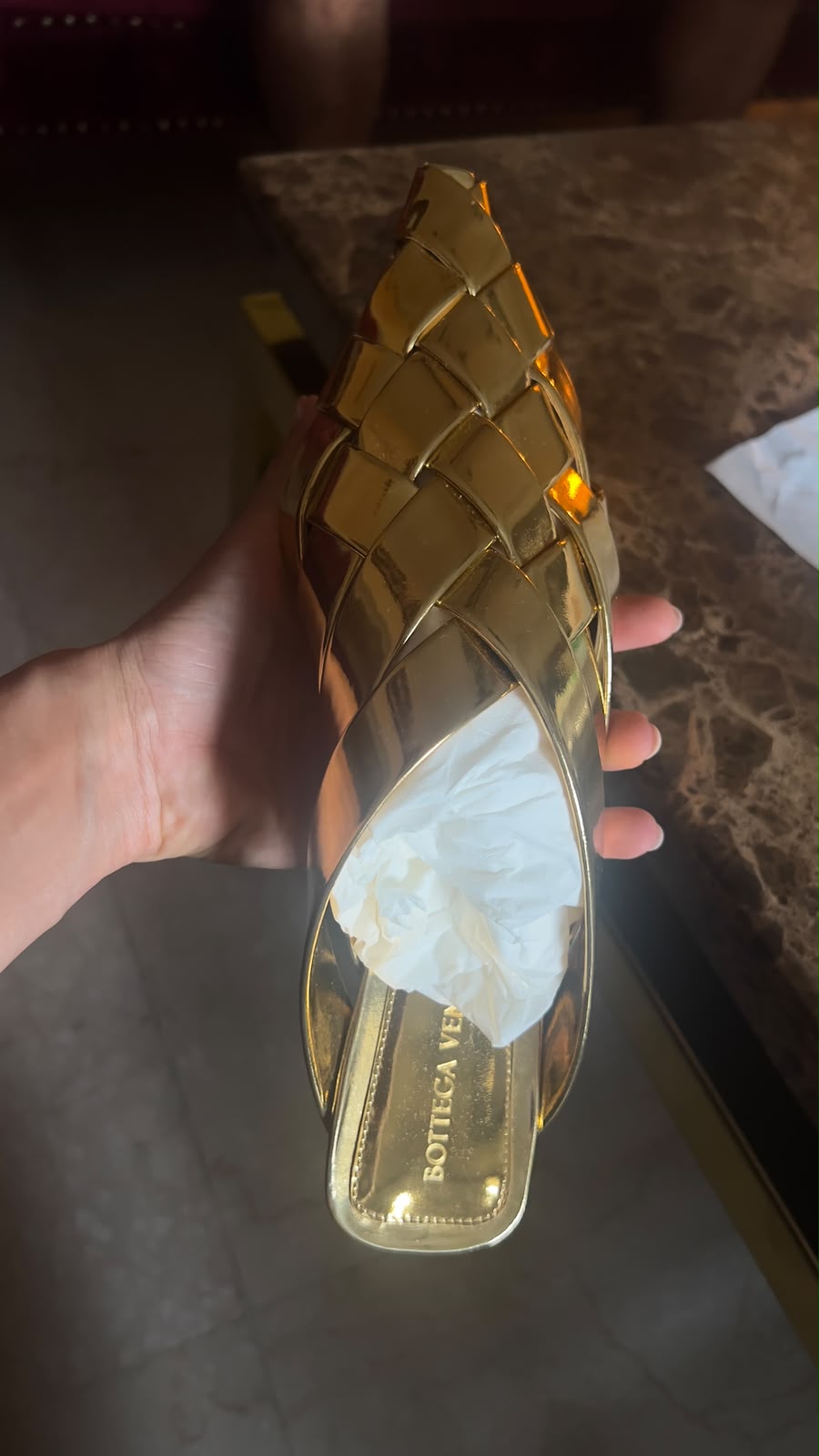 Lido Intrecciato Metallic Leather Mules