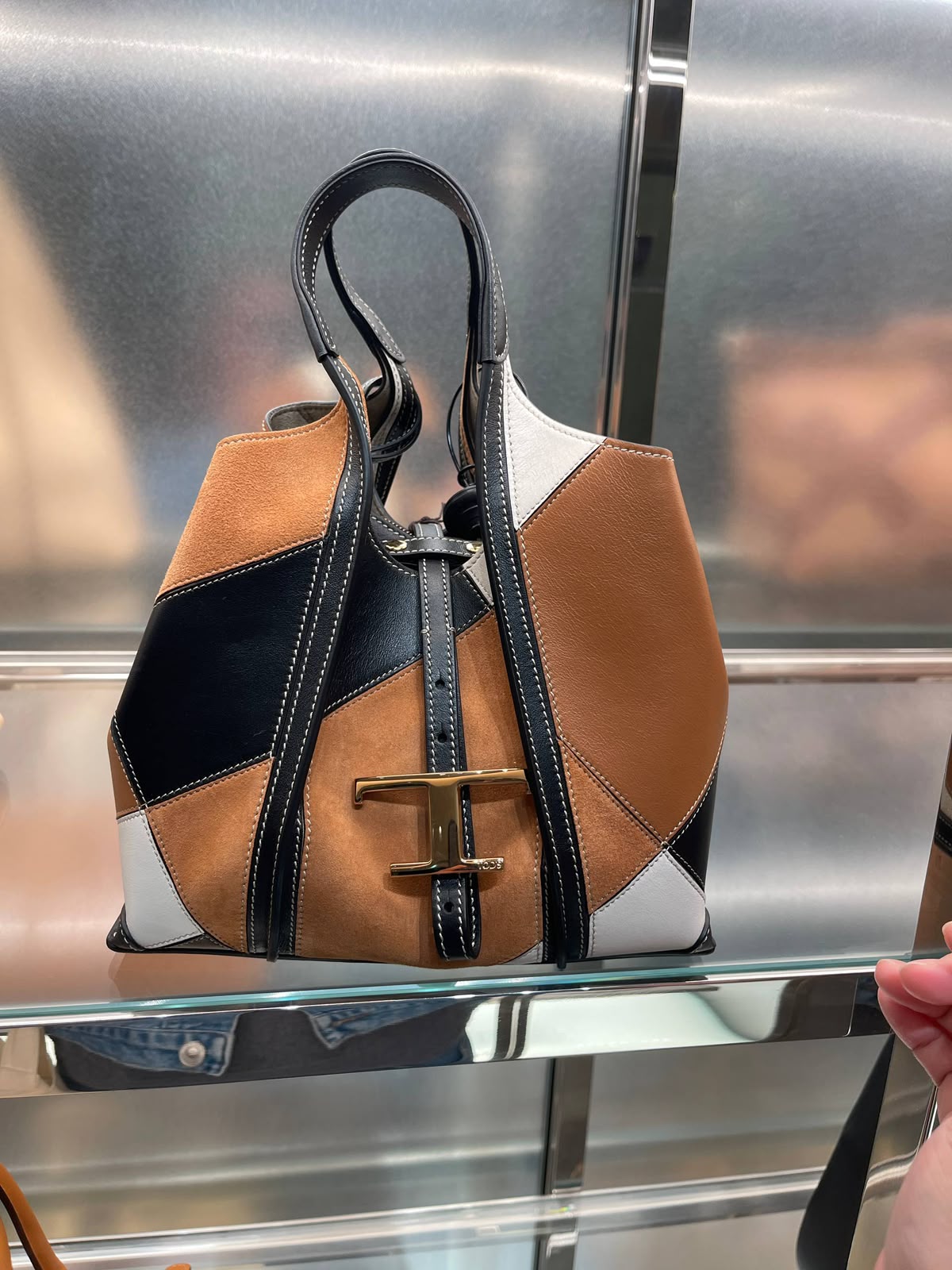T Timeless Patchwork Leather and Suede Bucket Bag
