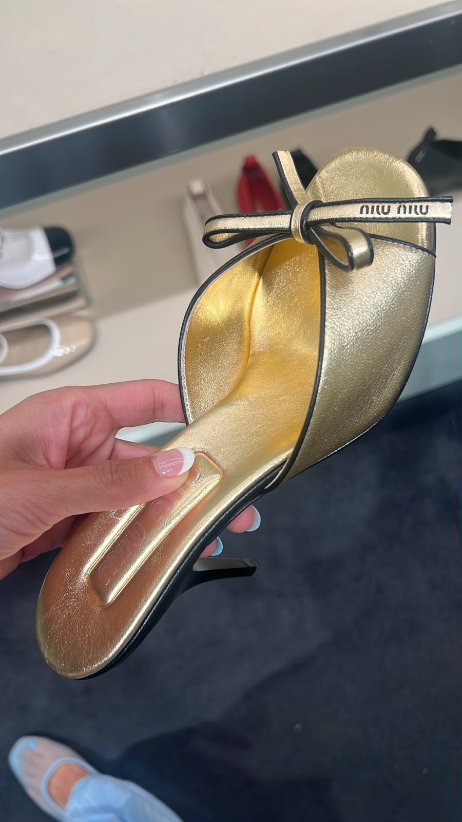 Metallic Leather Mules with Bow