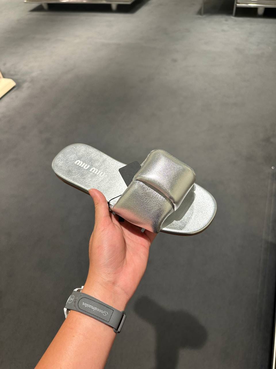 Metallic Padded Slide Sandals