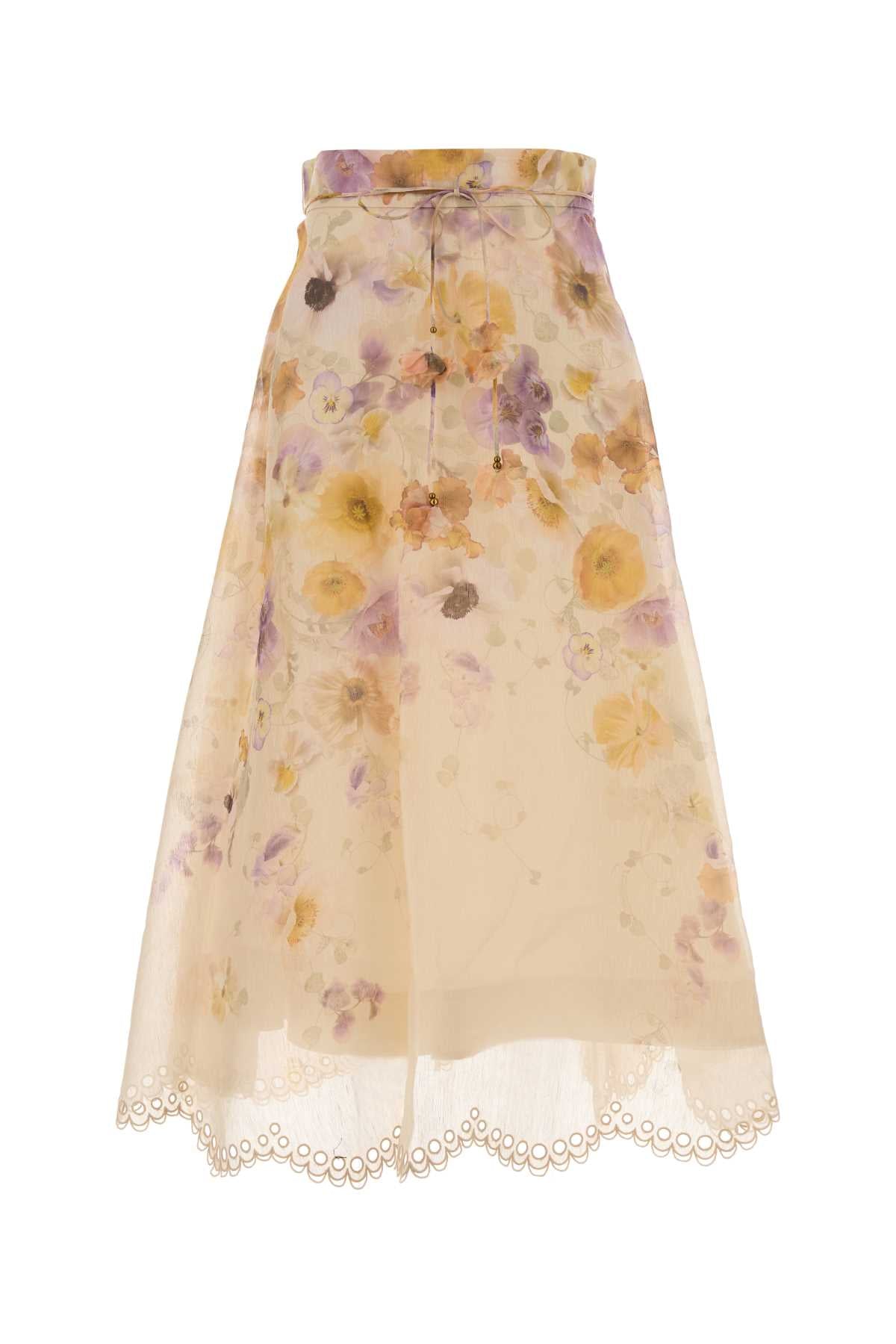 ZIMMERMANN MEMENTO EMBROIDERED MIDI SKIRT For Women Exterior: 53% Linen 47% Silk Lining: 100% Viscose