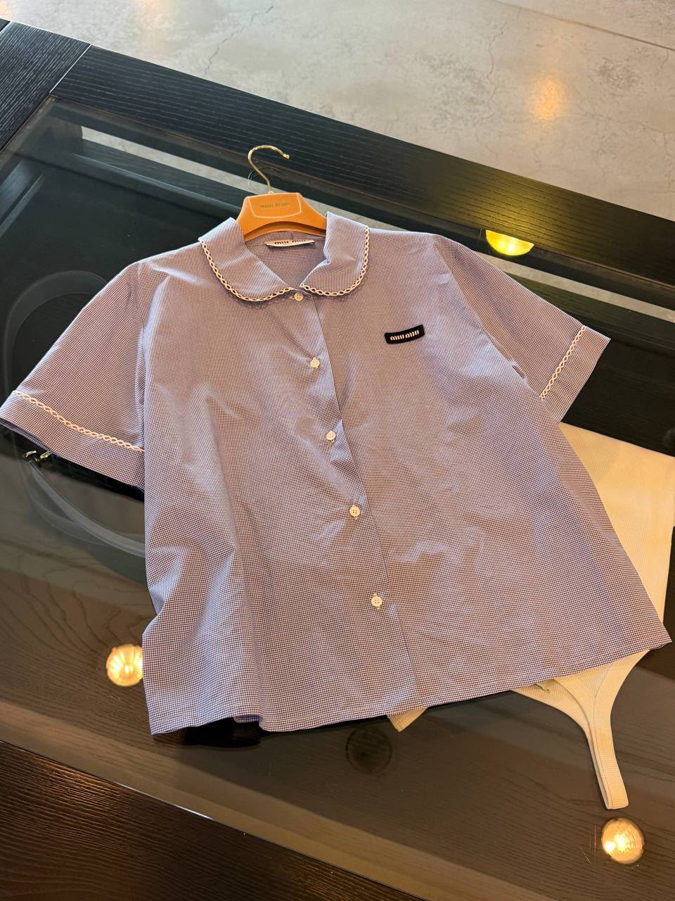 Gingham check poplin shirt