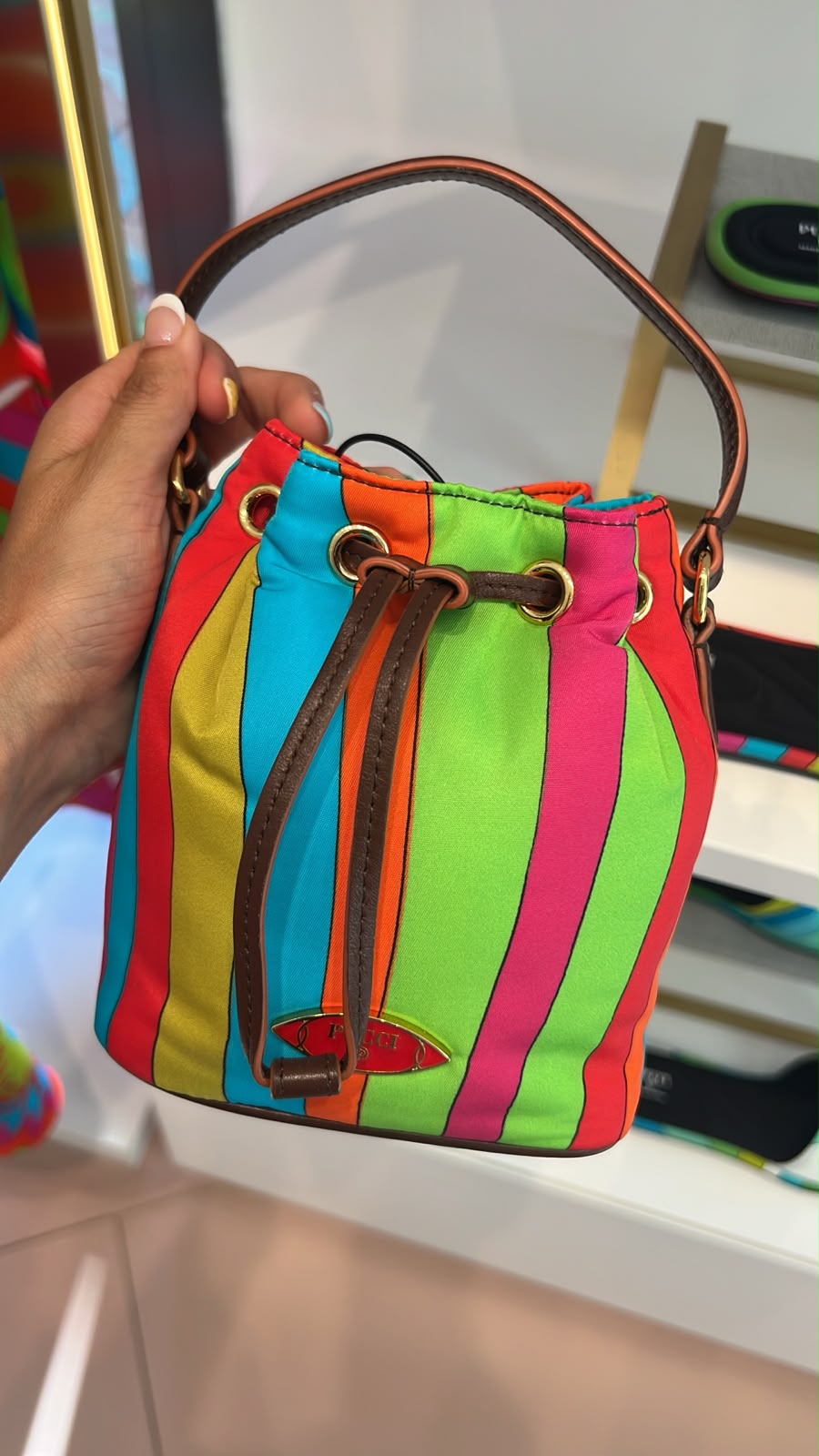 Multicolor Striped Bucket Bag