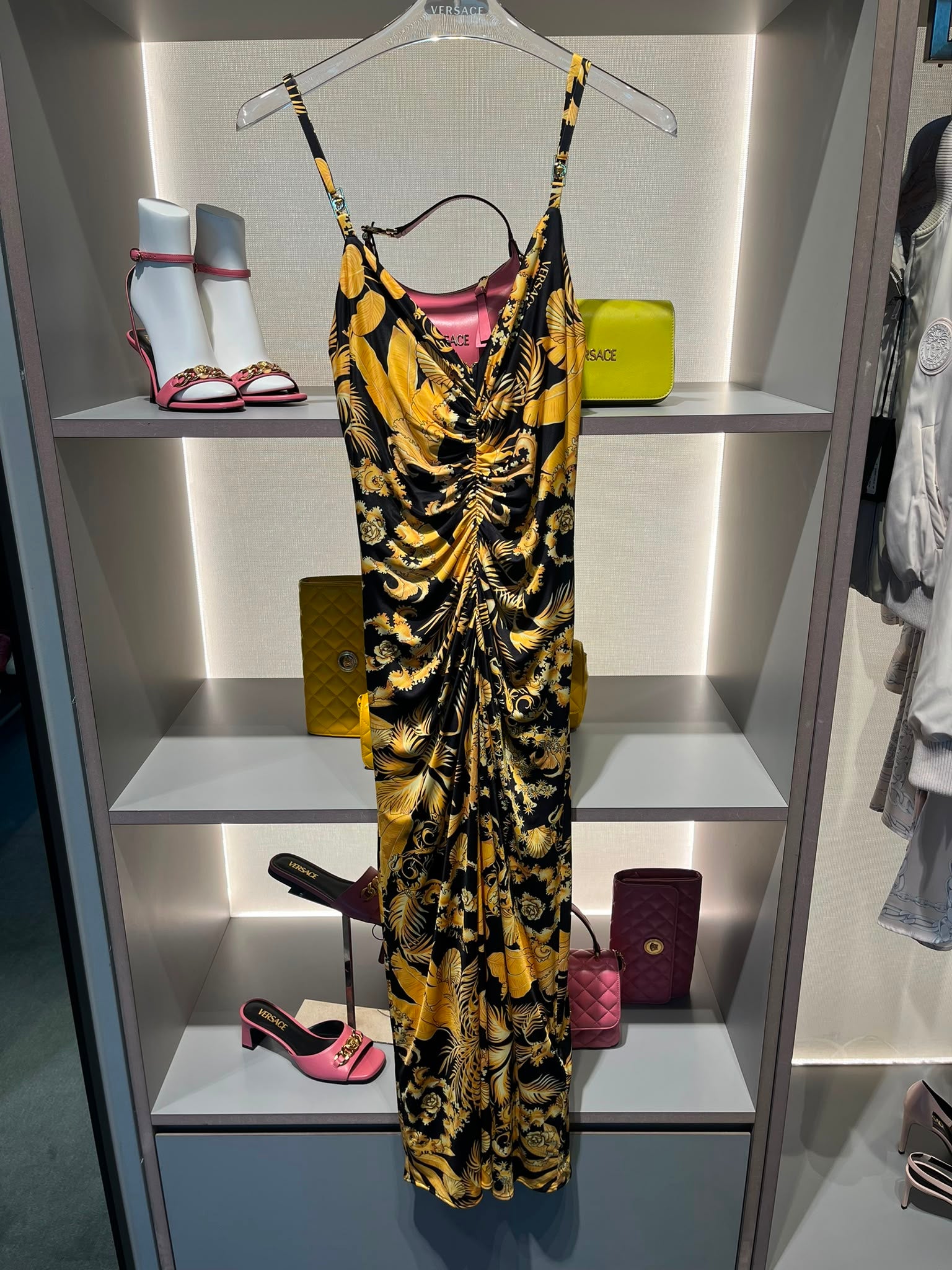 Barocco Print Ruched Midi Dress