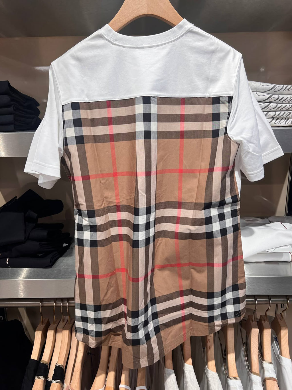 Check Panel Cotton T-shirt