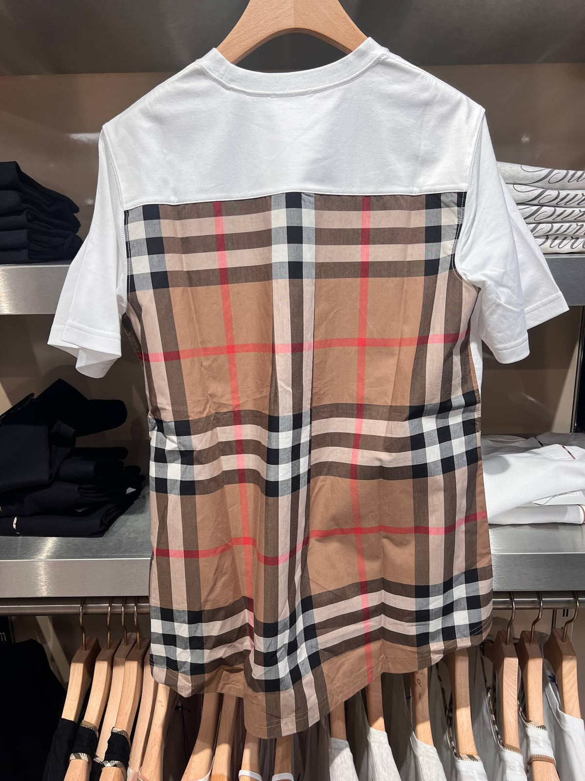 Check Panel Cotton T-shirt