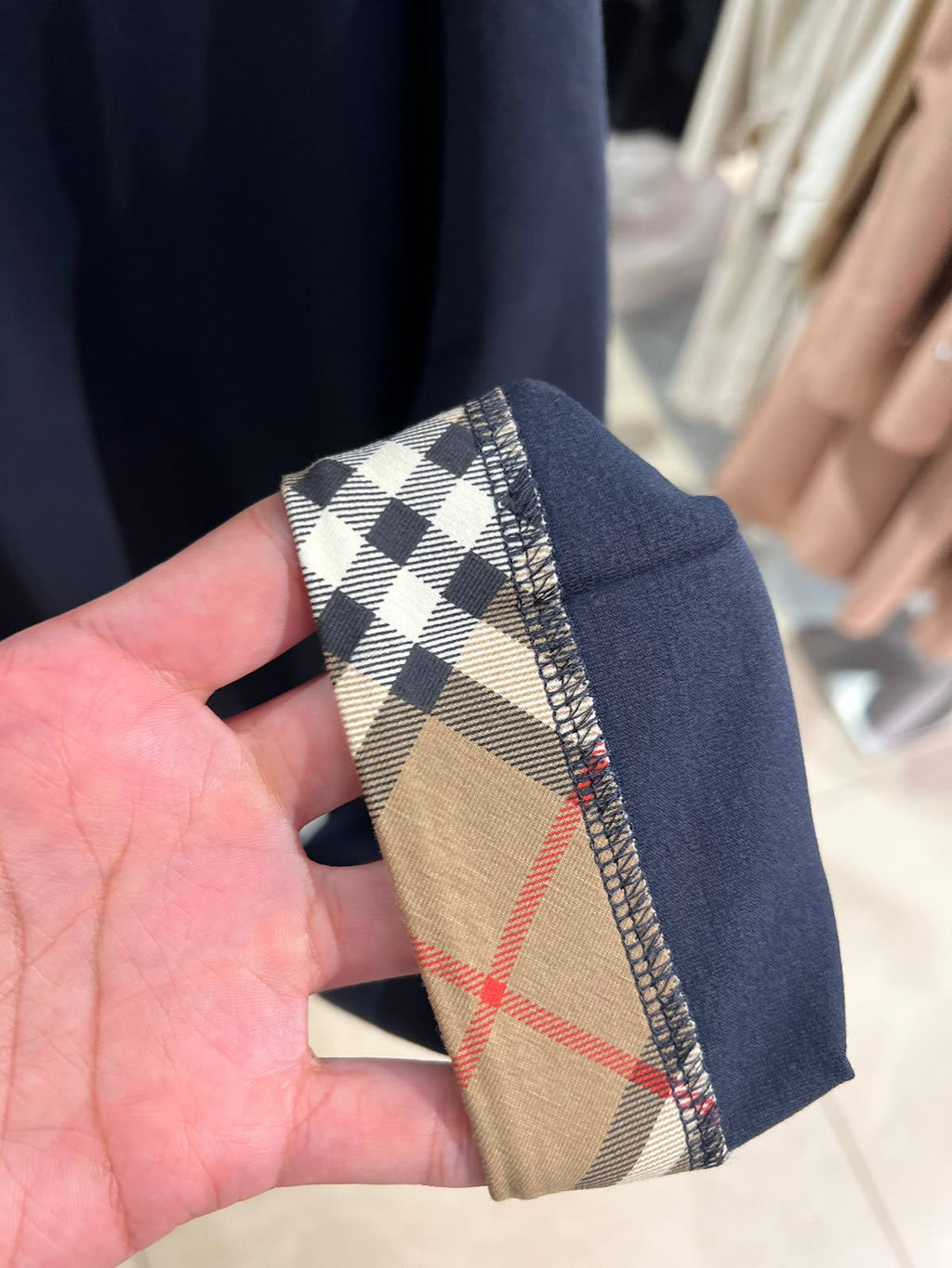 Check-cuff navy dress