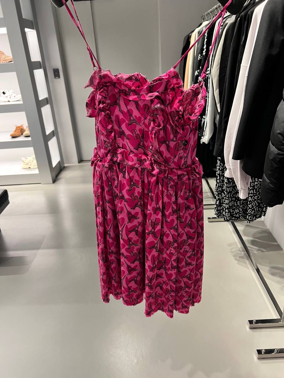Paris Print Ruffled Camisole Dress