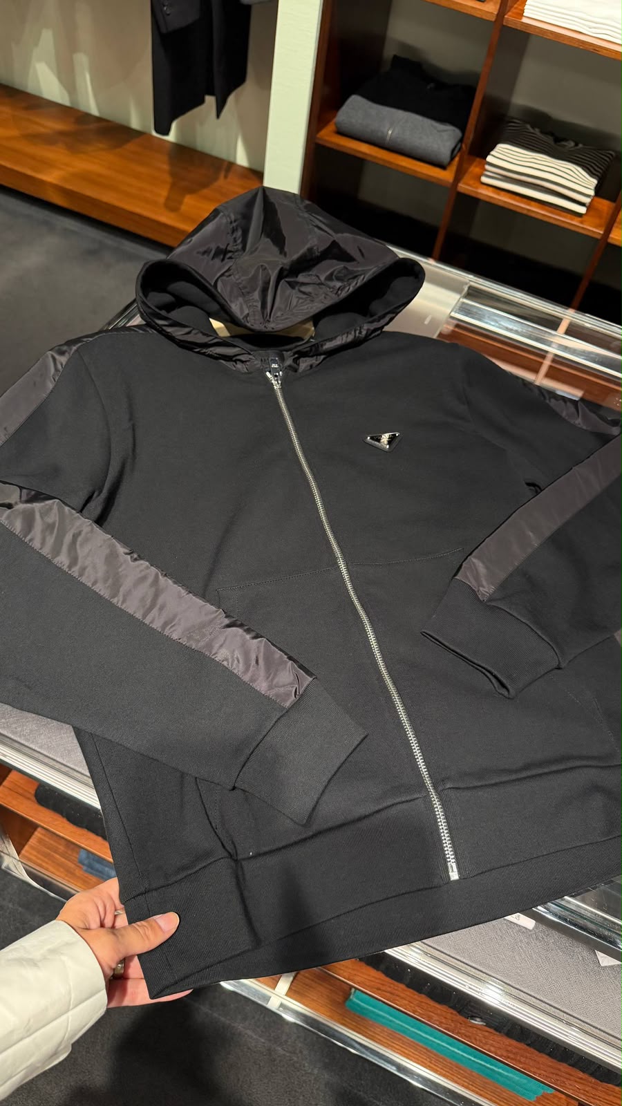 Technical Fabric and Cotton Hoodie
