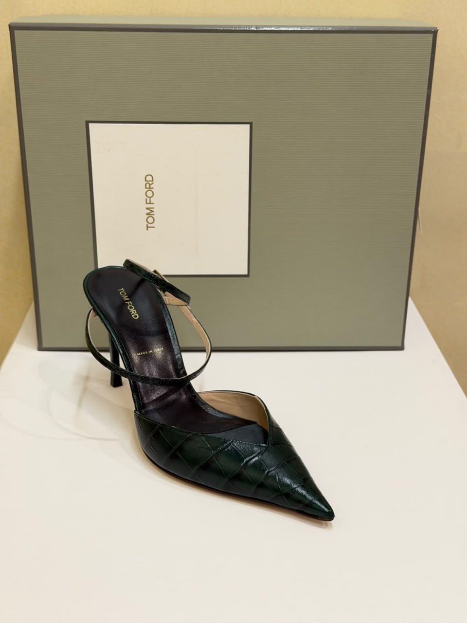 Croc-Embossed Leather Slingback Pumps