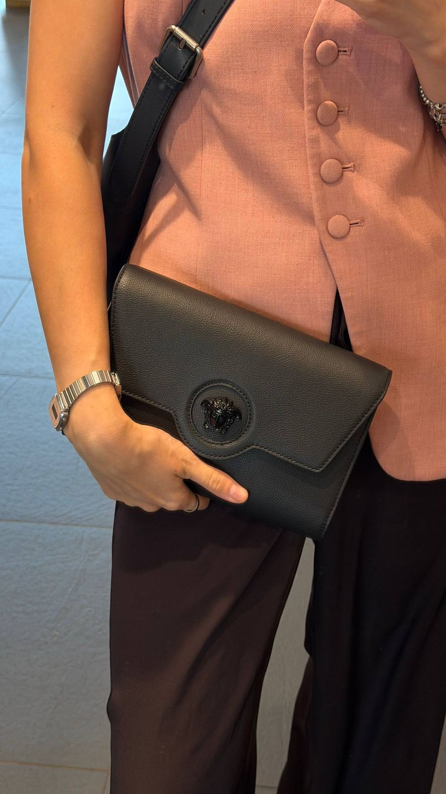 Versace La Medusa Leather Clutch/Crossbody Bag