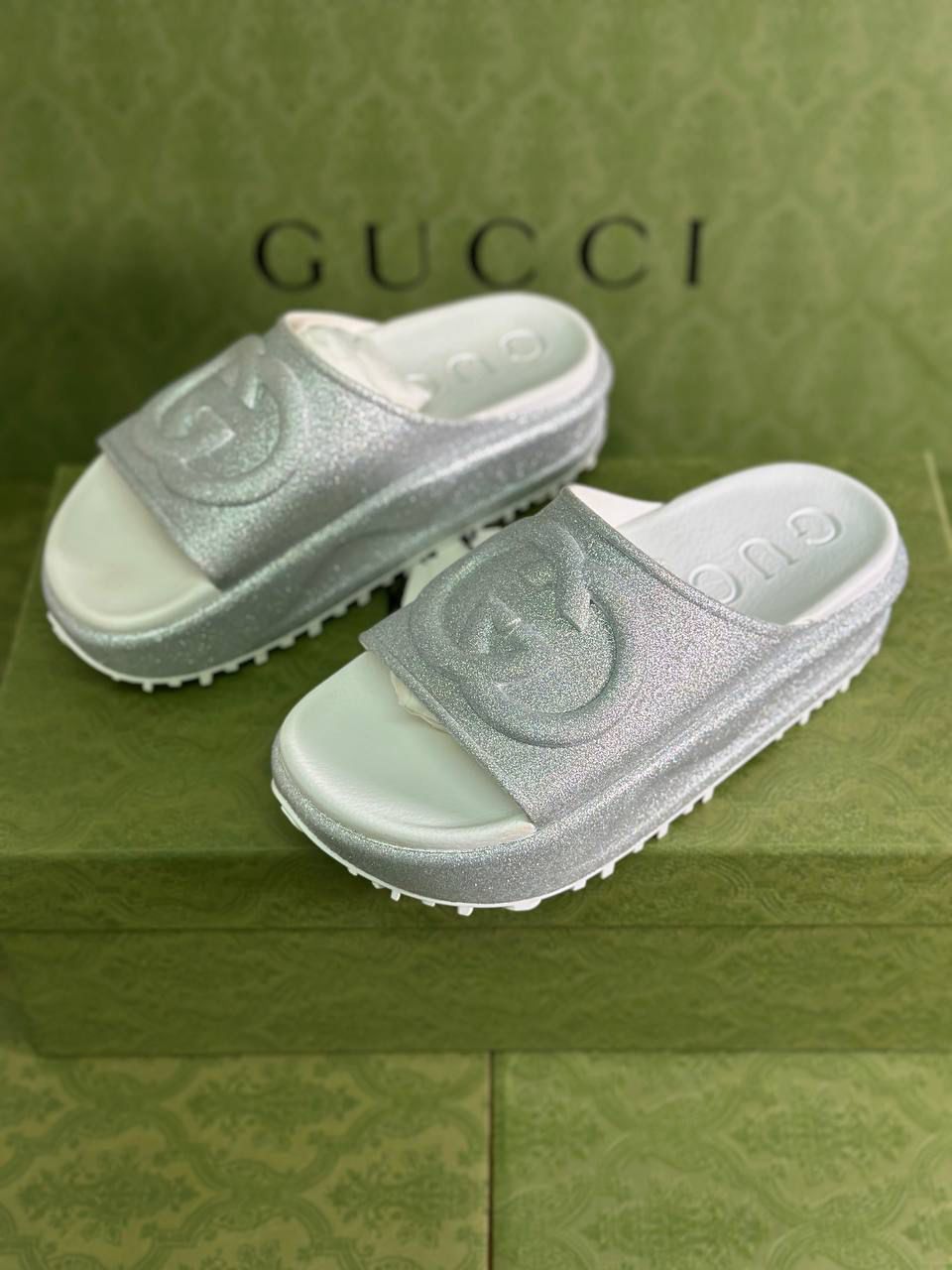 Women's Interlocking G Glitter Slide Sandal
