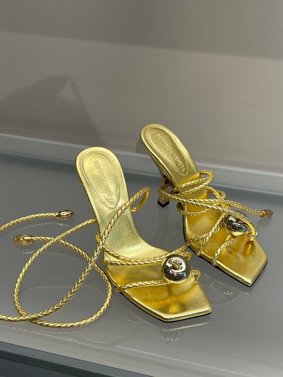 Metallic Leather Lace-Up Sandals