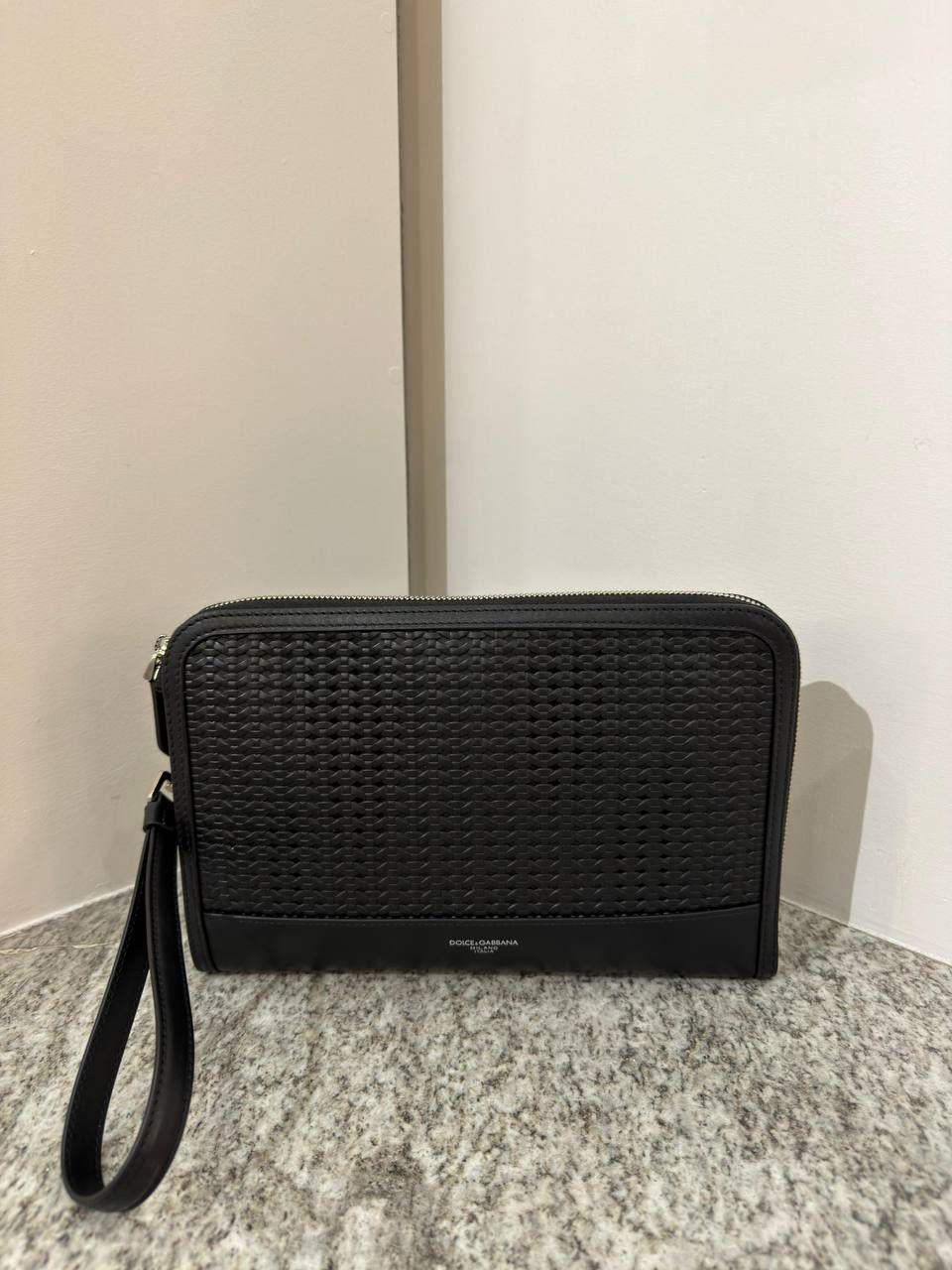 Woven Leather Pouch with Wrist Strap