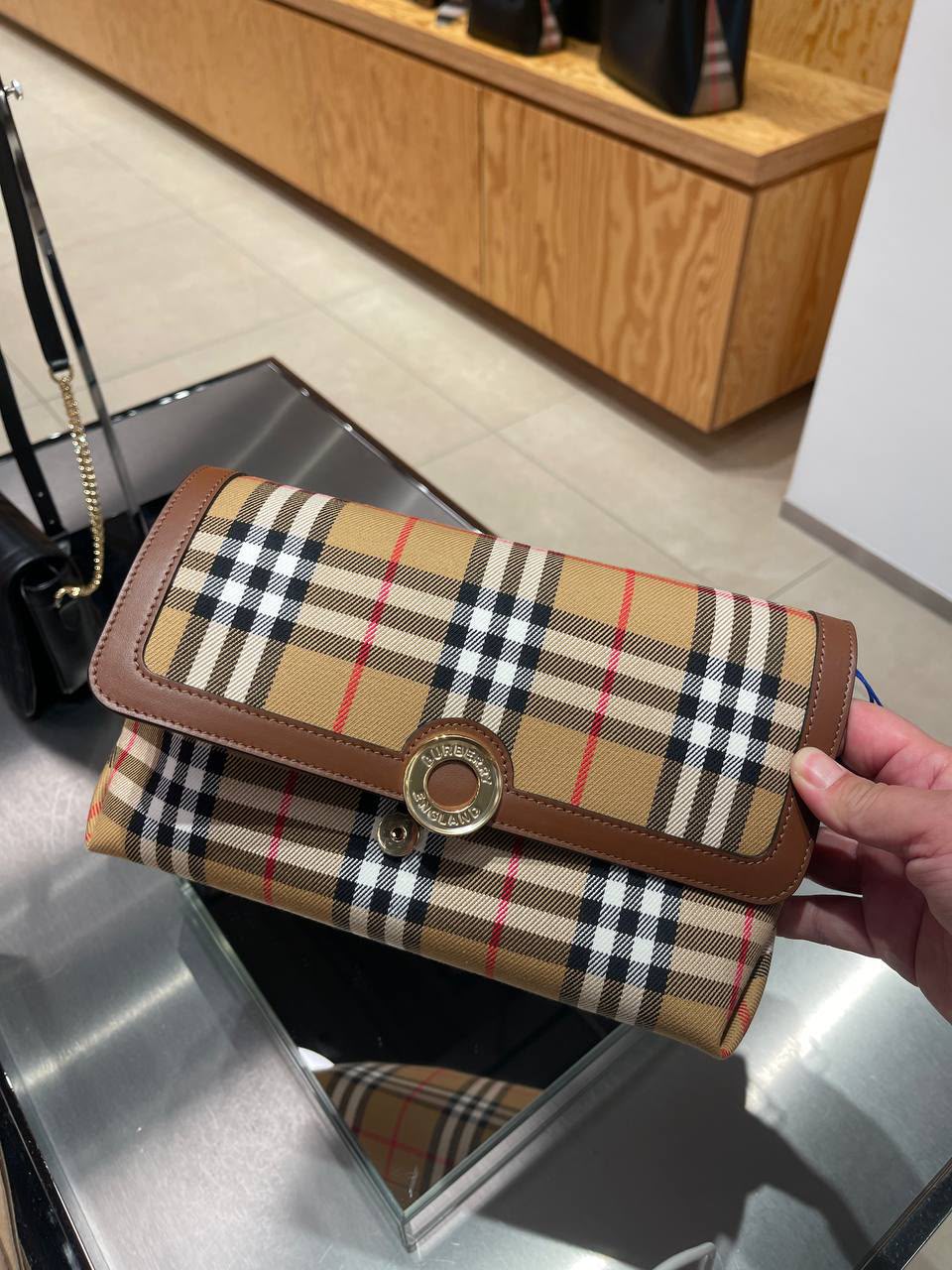 Check and Leather Clutch