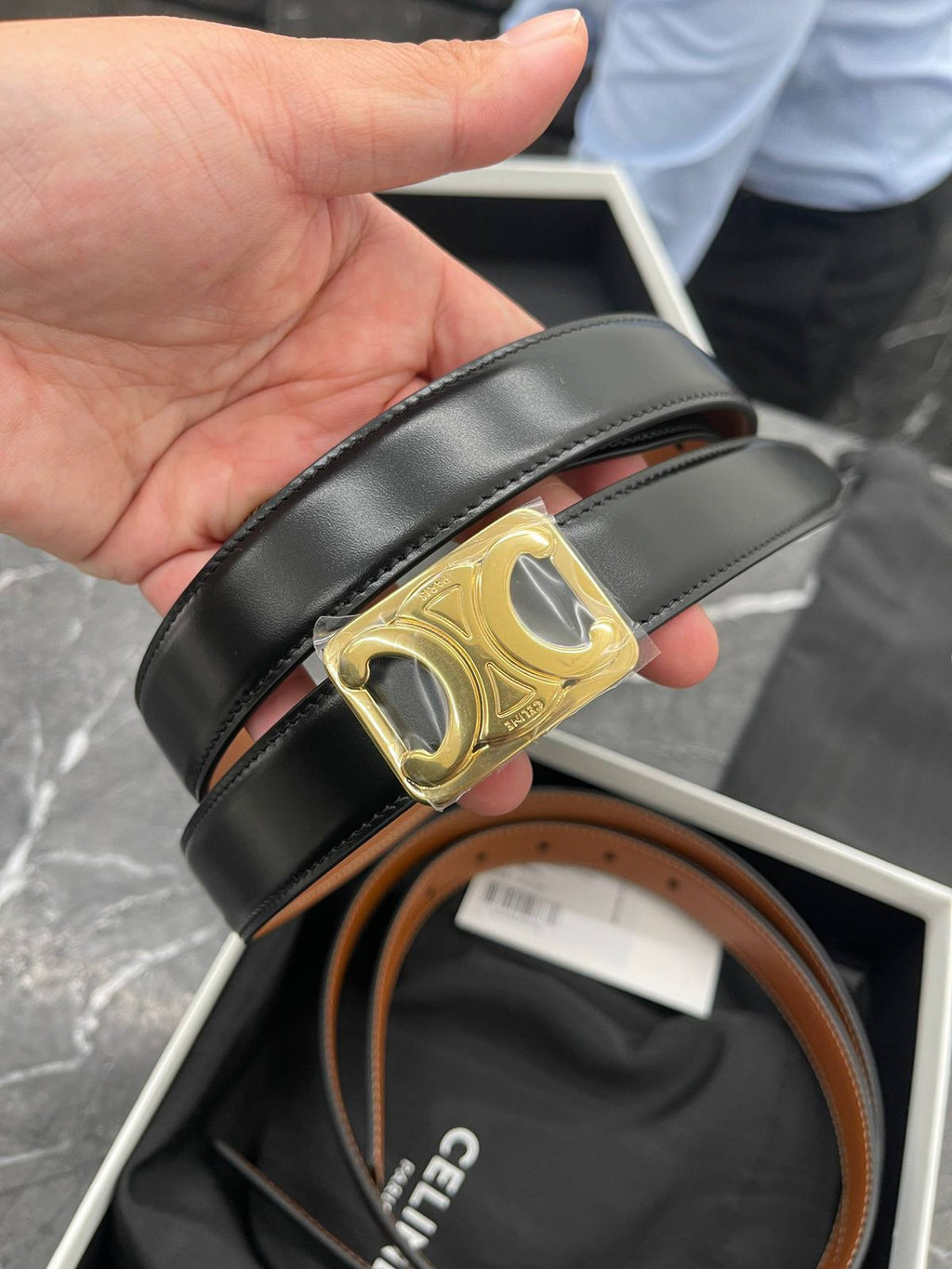 Medium Triomphe Belt in Smooth Calfskin