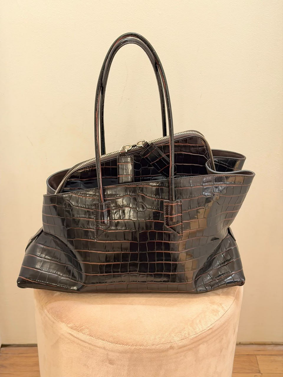 Crocodile-Embossed Leather Tote Bag