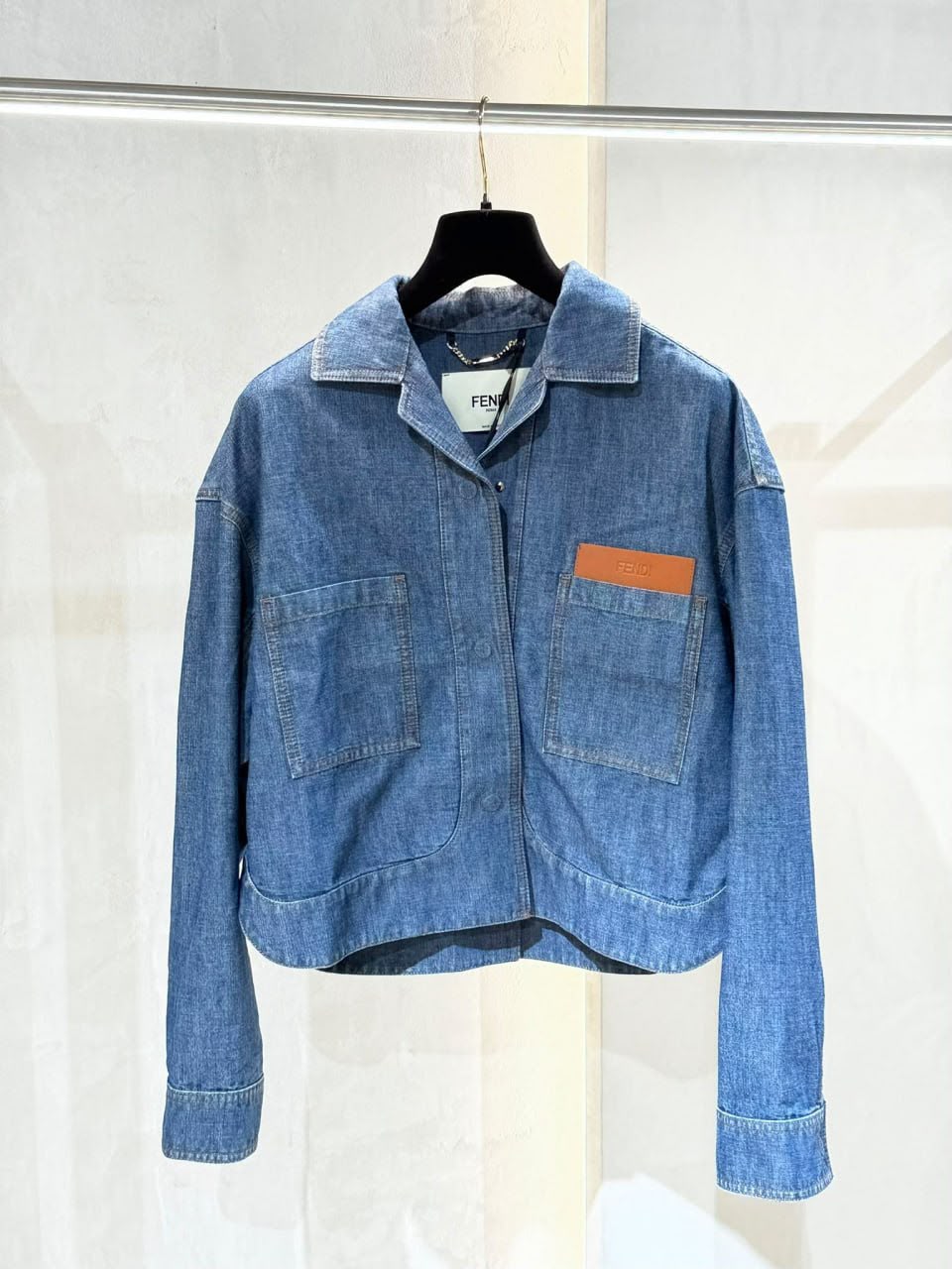 Denim Jacket with Leather Patch