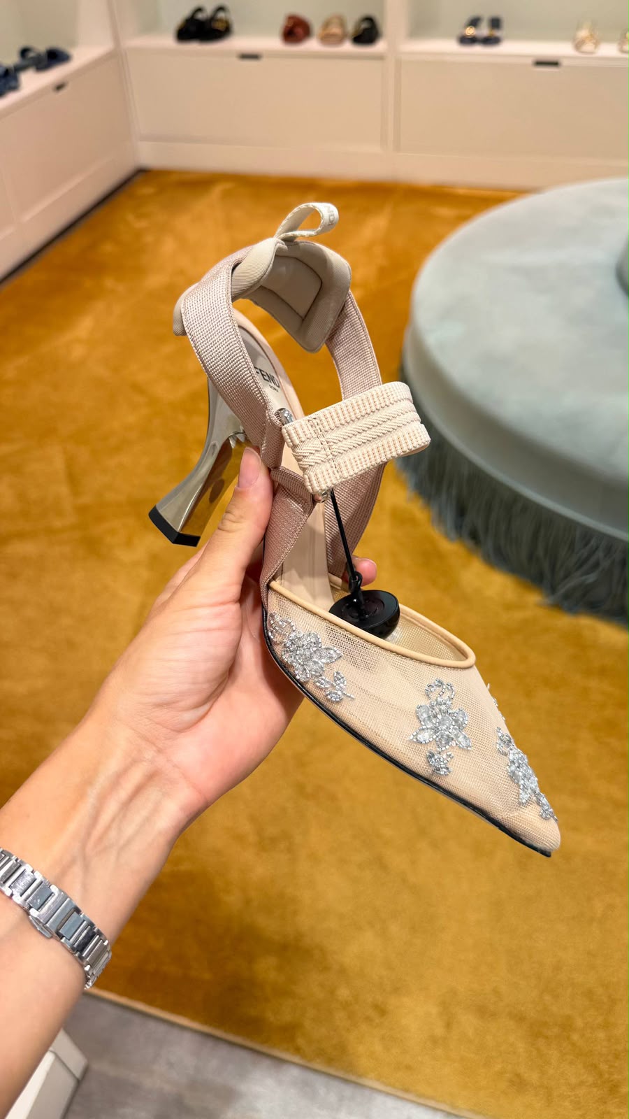 First Mesh Slingback Pumps