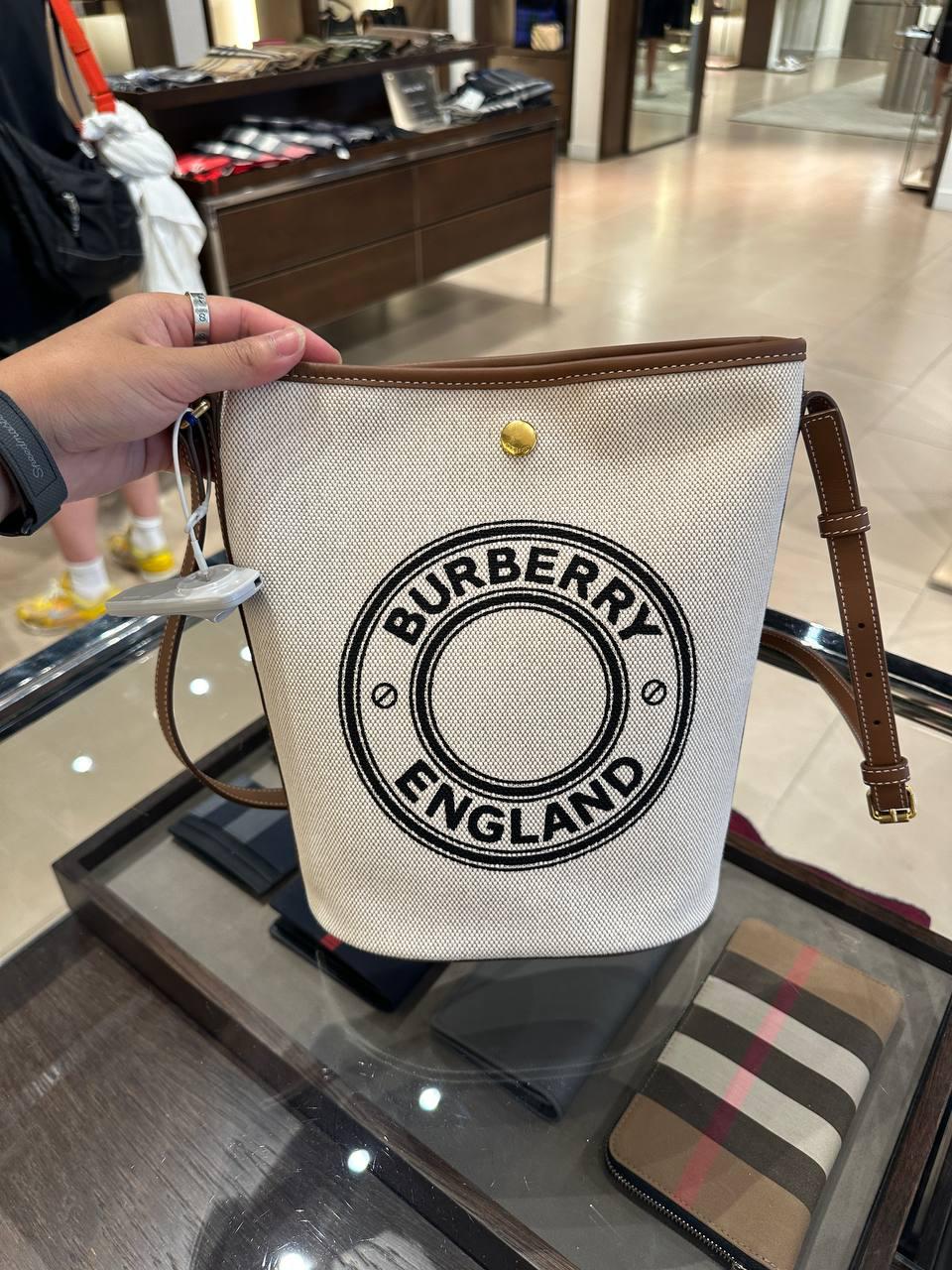 Logo Graphic Canvas and Leather Bucket Bag