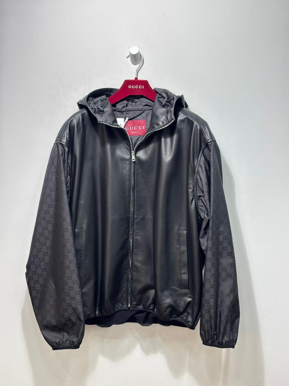 Leather and GG Nylon Hooded Jacket