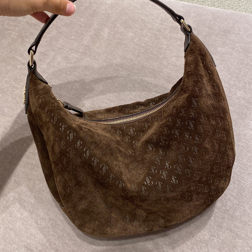 JC Monogram Suede Hobo Bag