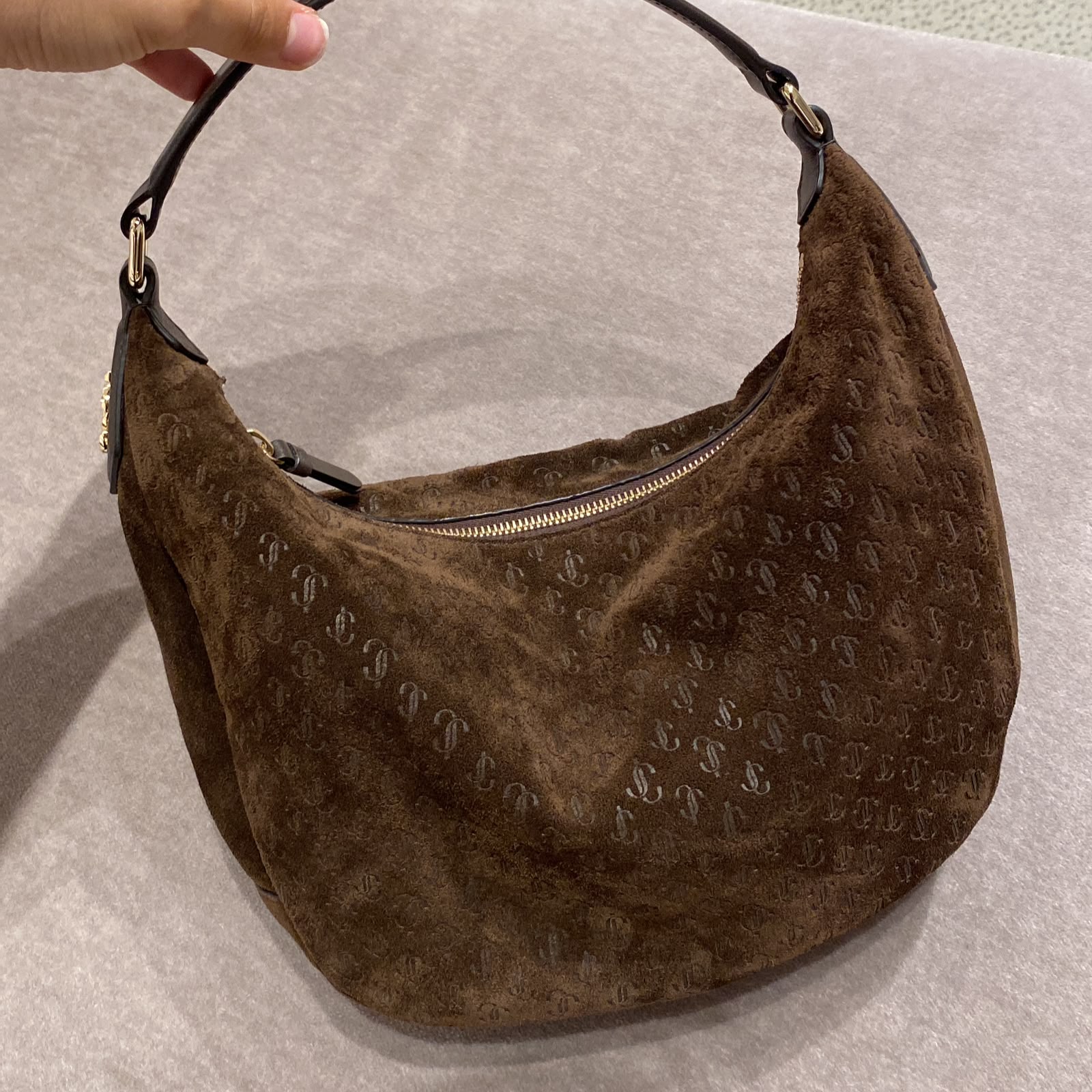 JC Monogram Suede Hobo Bag
