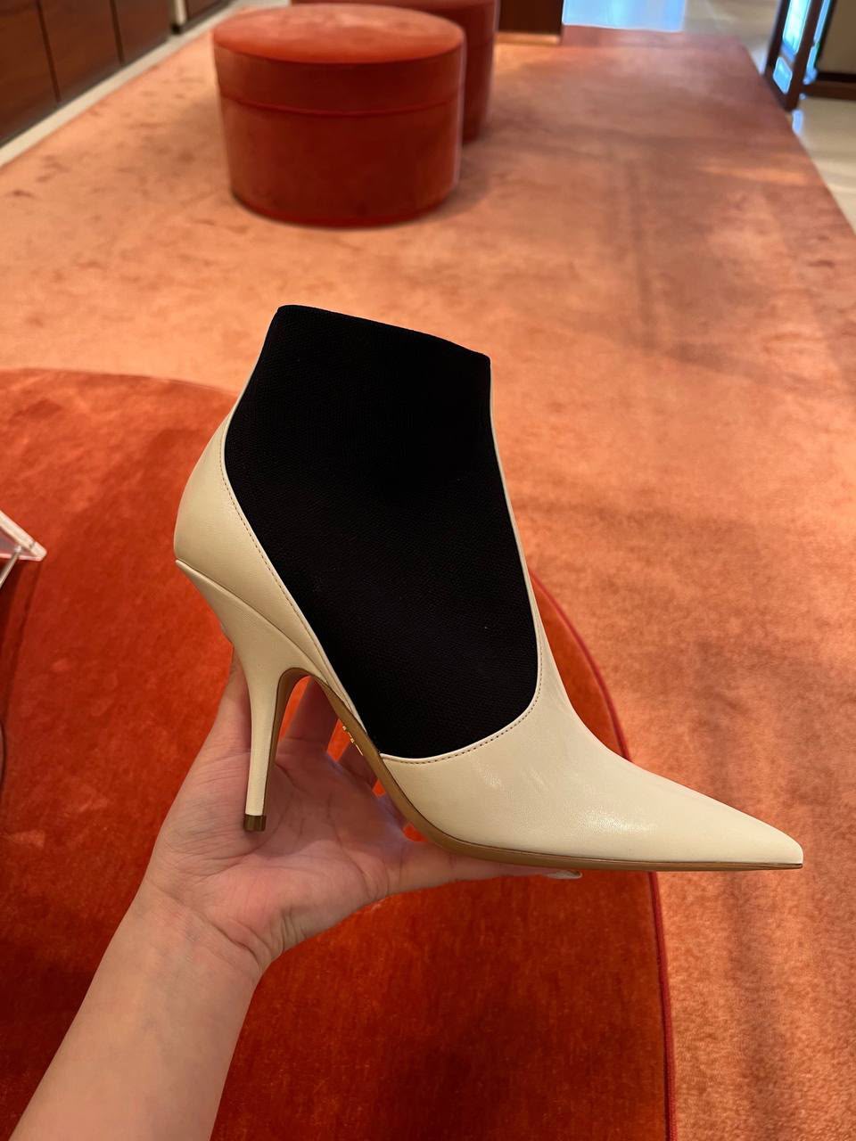 Brushed Leather and Fabric Booties
