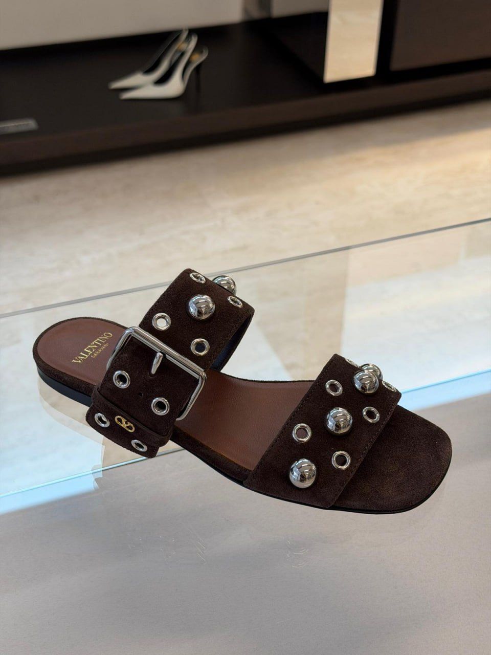 Valentino Garavani Rockstud Suede Slide Sandal
