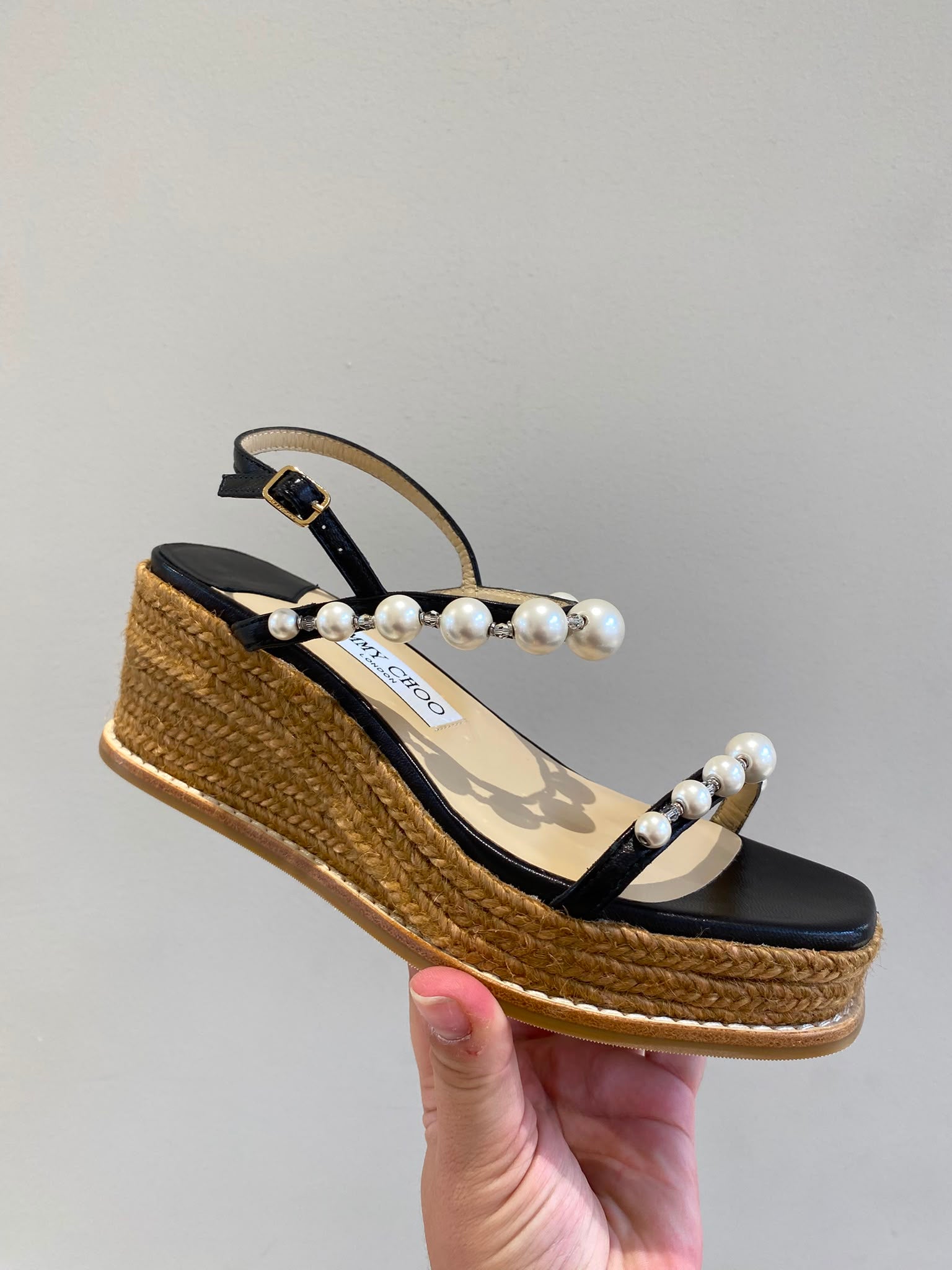 Dellena 100 Pearl-Embellished Espadrille Wedges