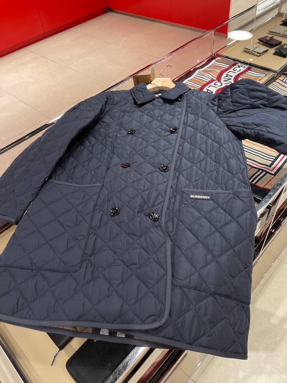 Diamond Quilted Double-Breasted Coat