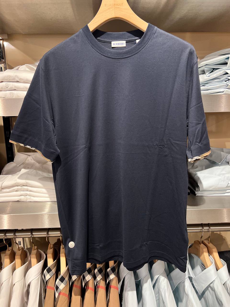 Vintage Check Cuff Cotton T-shirt