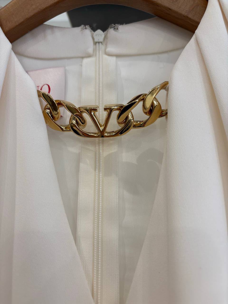 Chain-Embellished Crepe Couture Dress