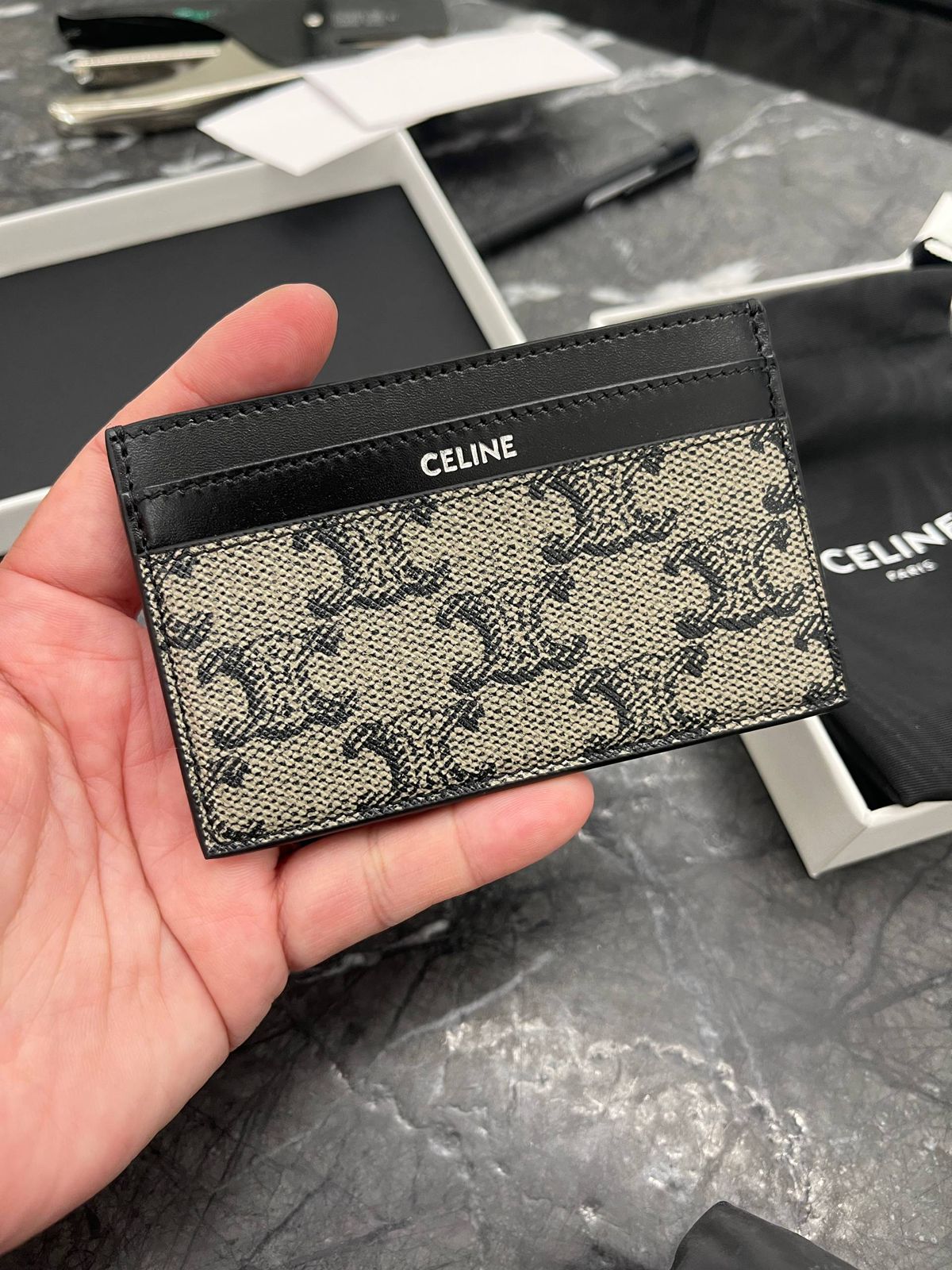 Card Holder in Triomphe Canvas and Lambskin