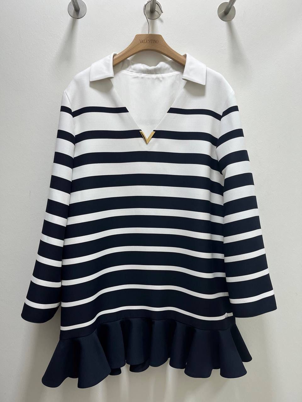 Striped V-Neck Ruffle Hem Tunic