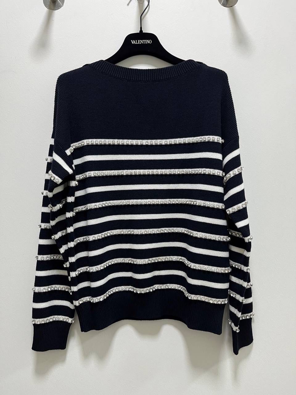 Striped Embellished Wool-Blend Sweater
