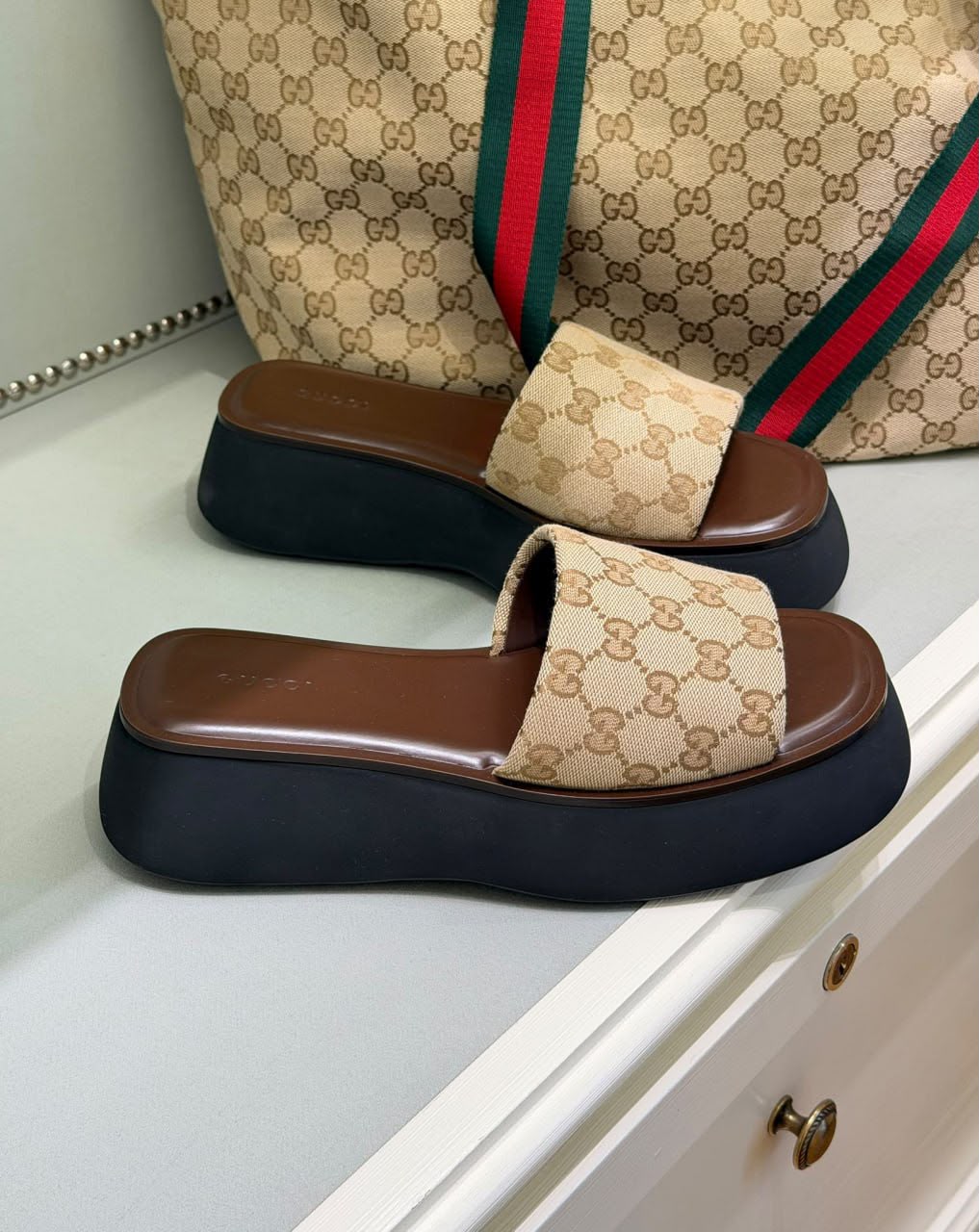 Platform Slide Sandal in GG Canvas