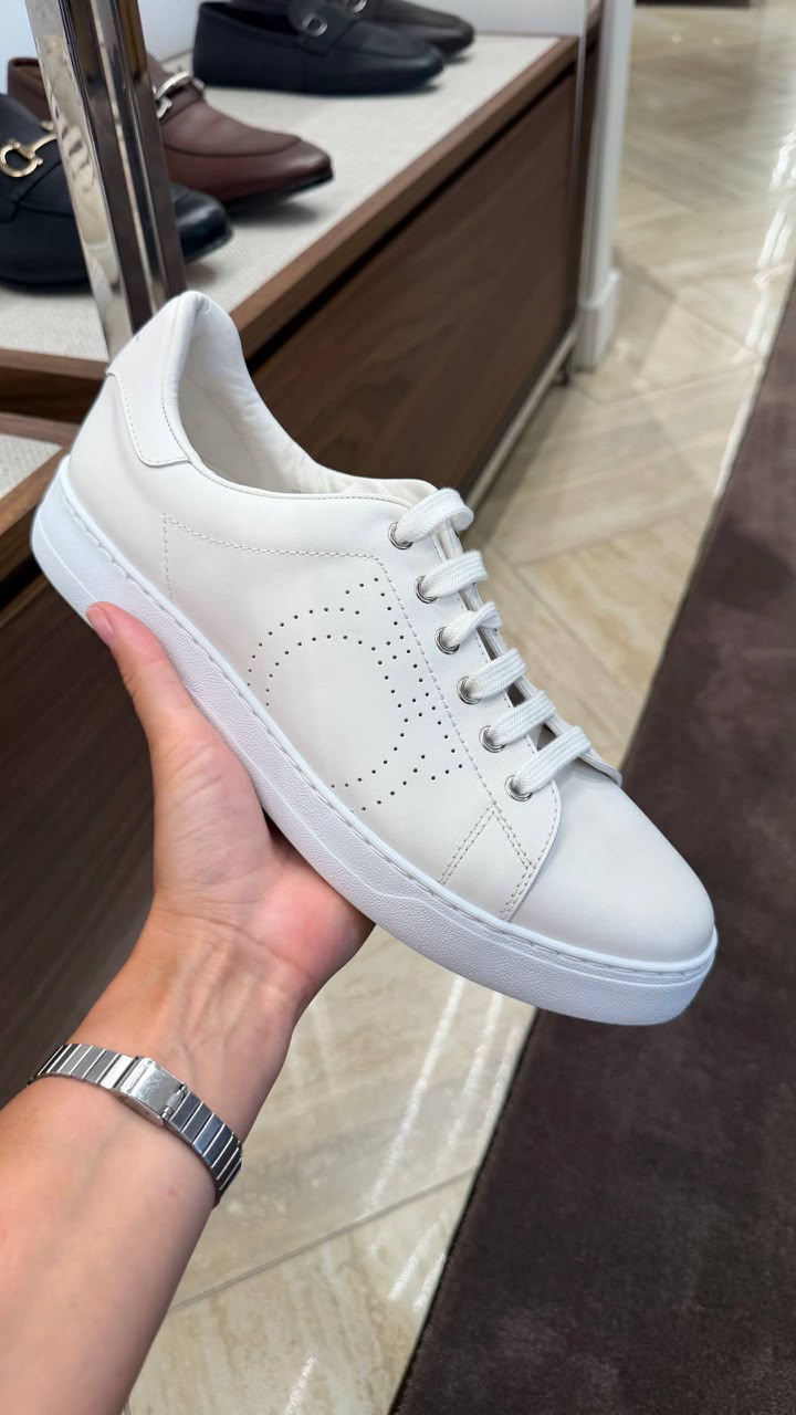Ferragamo Gancini Perforated Leather Sneakers