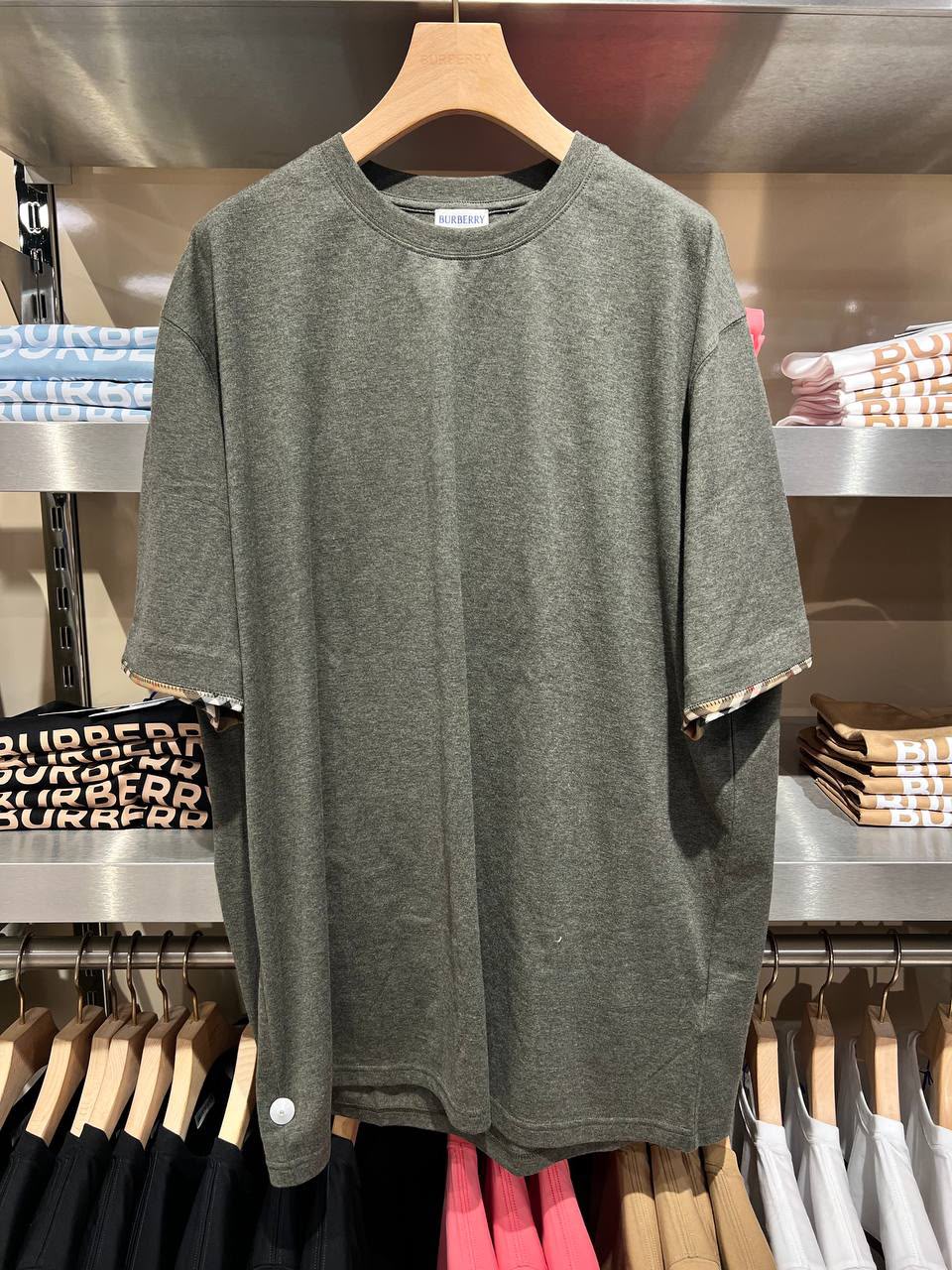 Vintage Check Cuff Cotton Oversized T-shirt