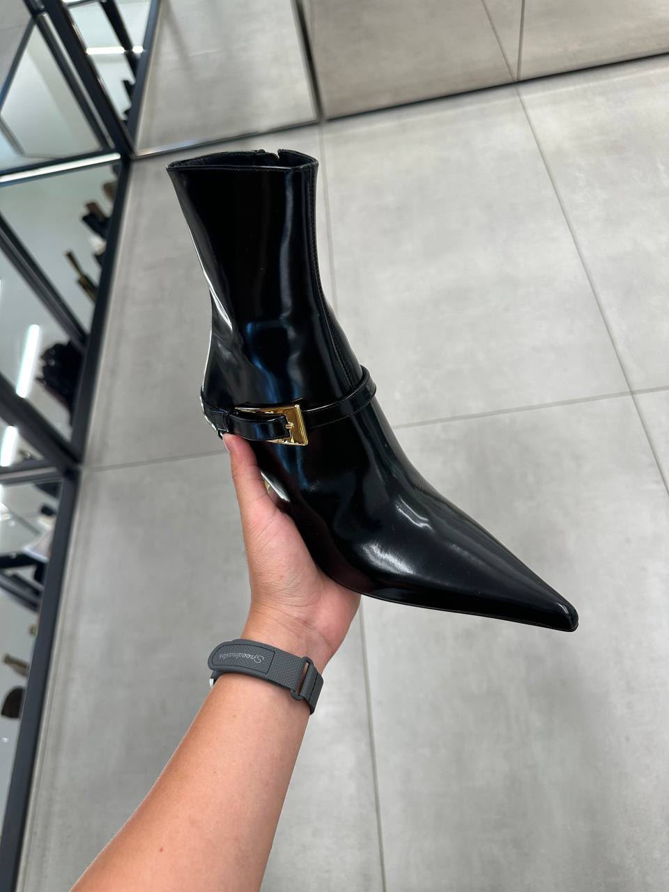 Buckled Pointed-Toe Ankle Boots