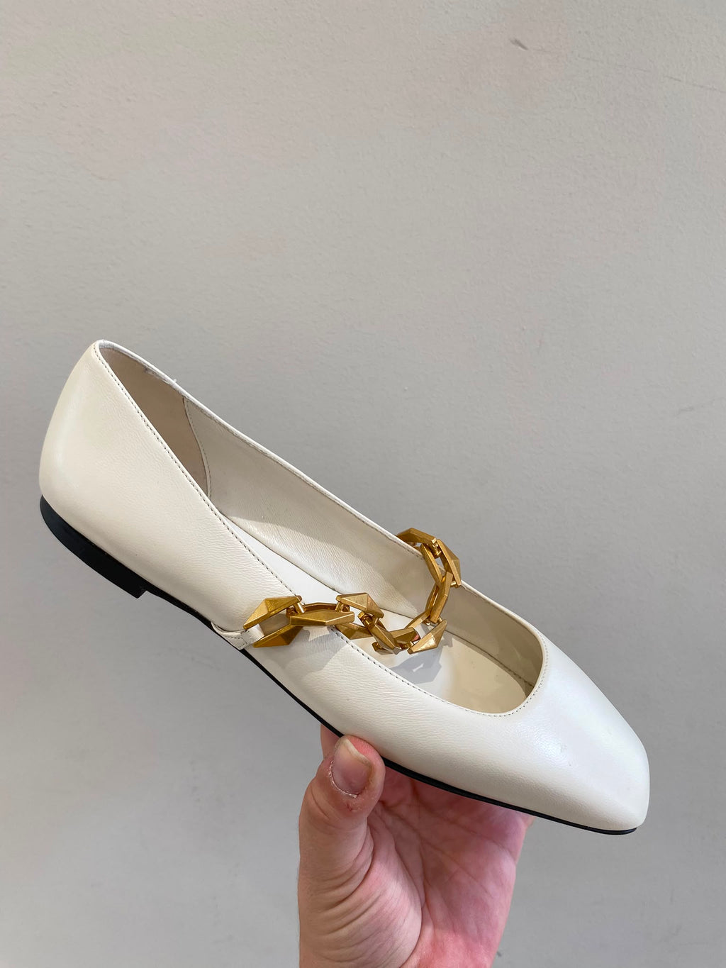 Chain-Embellished Leather Ballet Flats