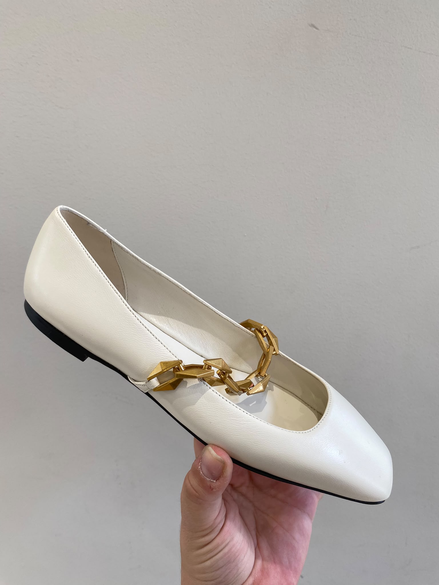 Chain-Embellished Leather Ballet Flats