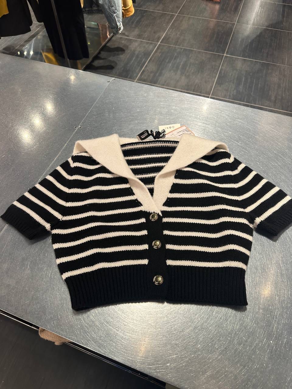 Striped Sailor Collar Knit Cardigan