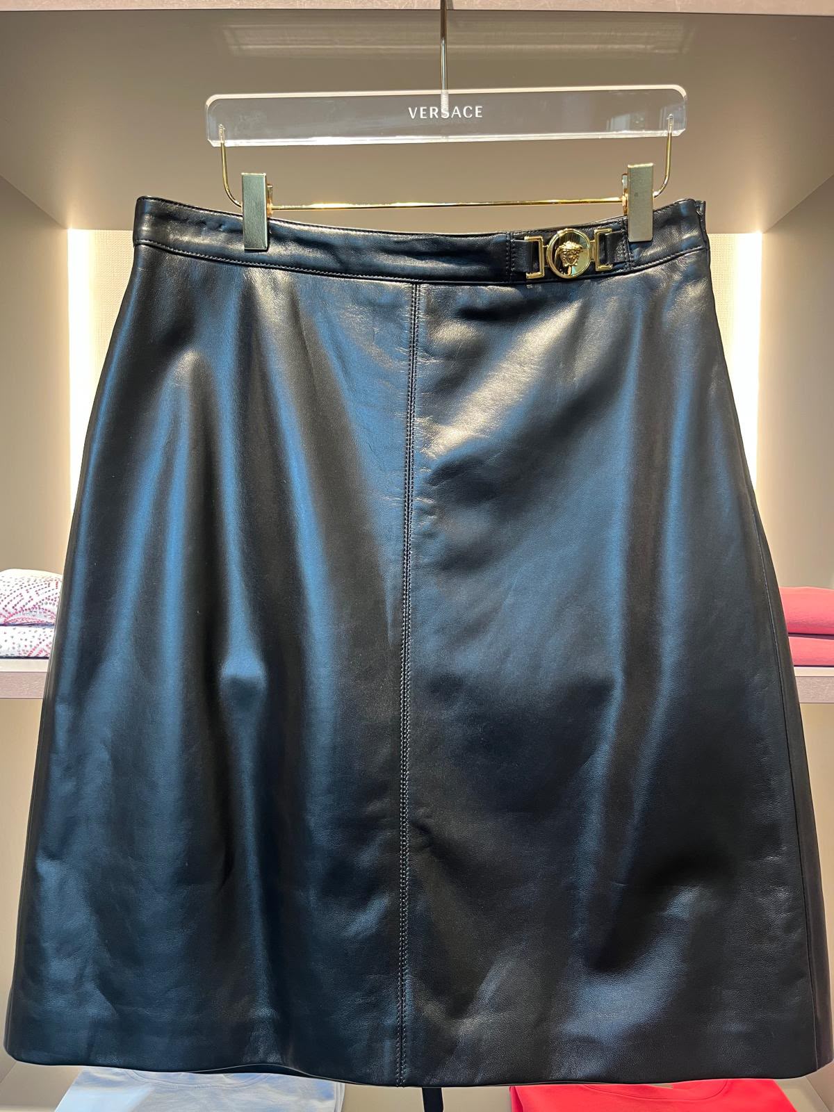Medusa Hardware Leather Skirt